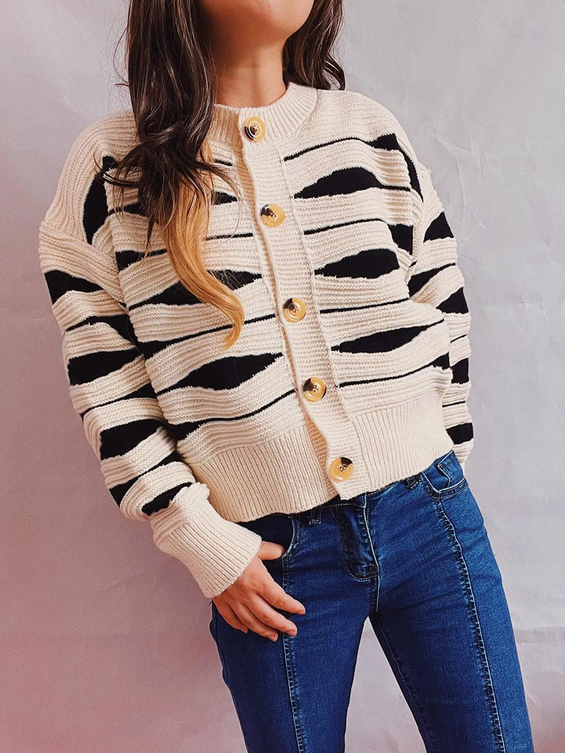 Color Block Button Front Cardigan