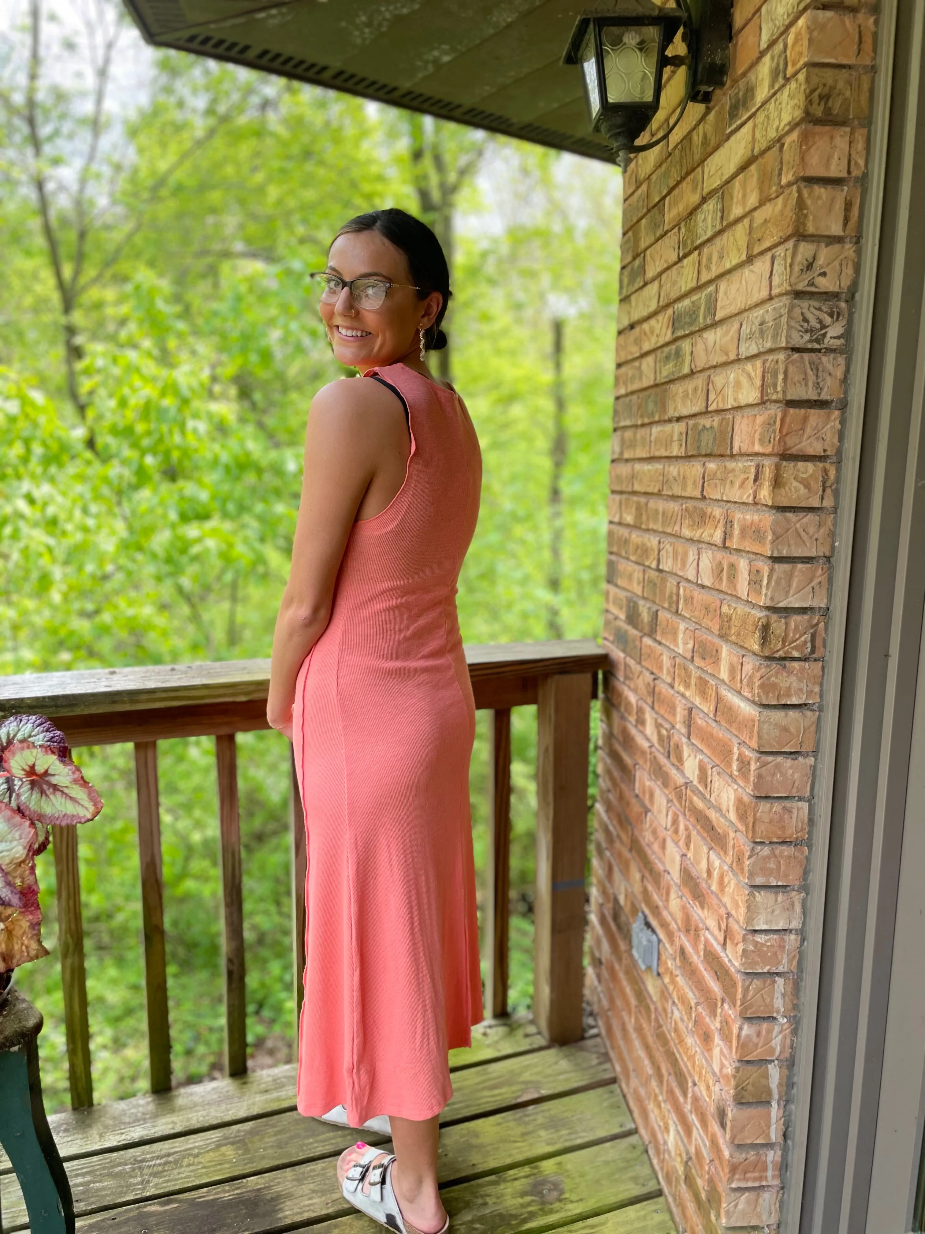 coral ribbed dress