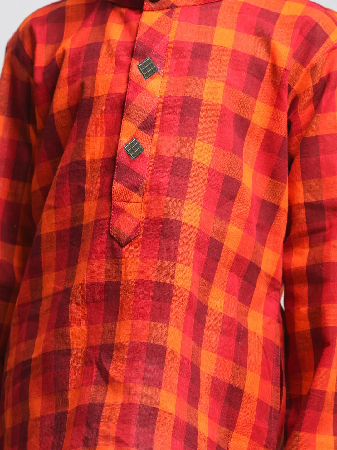 Jashvi Boys' Red Cotton Kurta and Pyjama Set