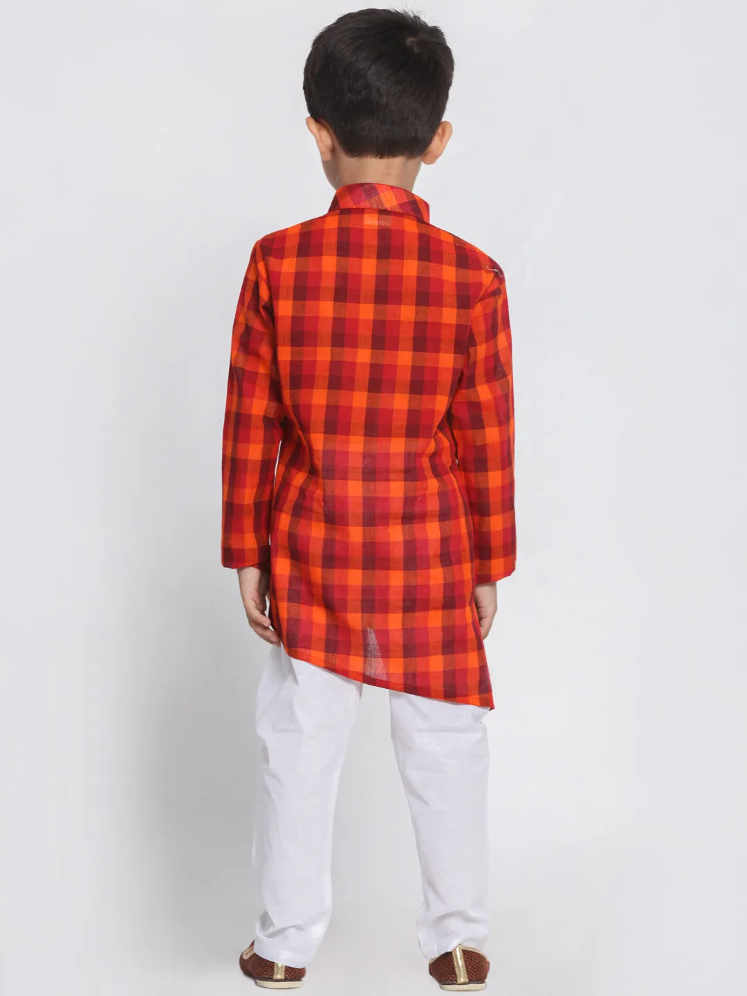 Jashvi Boys' Red Cotton Kurta and Pyjama Set