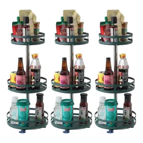 Kuber Industries 3-Layer Rotating Spice Rack|Circular Shelf For Cabinet Countertop|360-Degree Rotable Kitchen Trolley|Fruit Basket Pack of 3 (Dark Green)