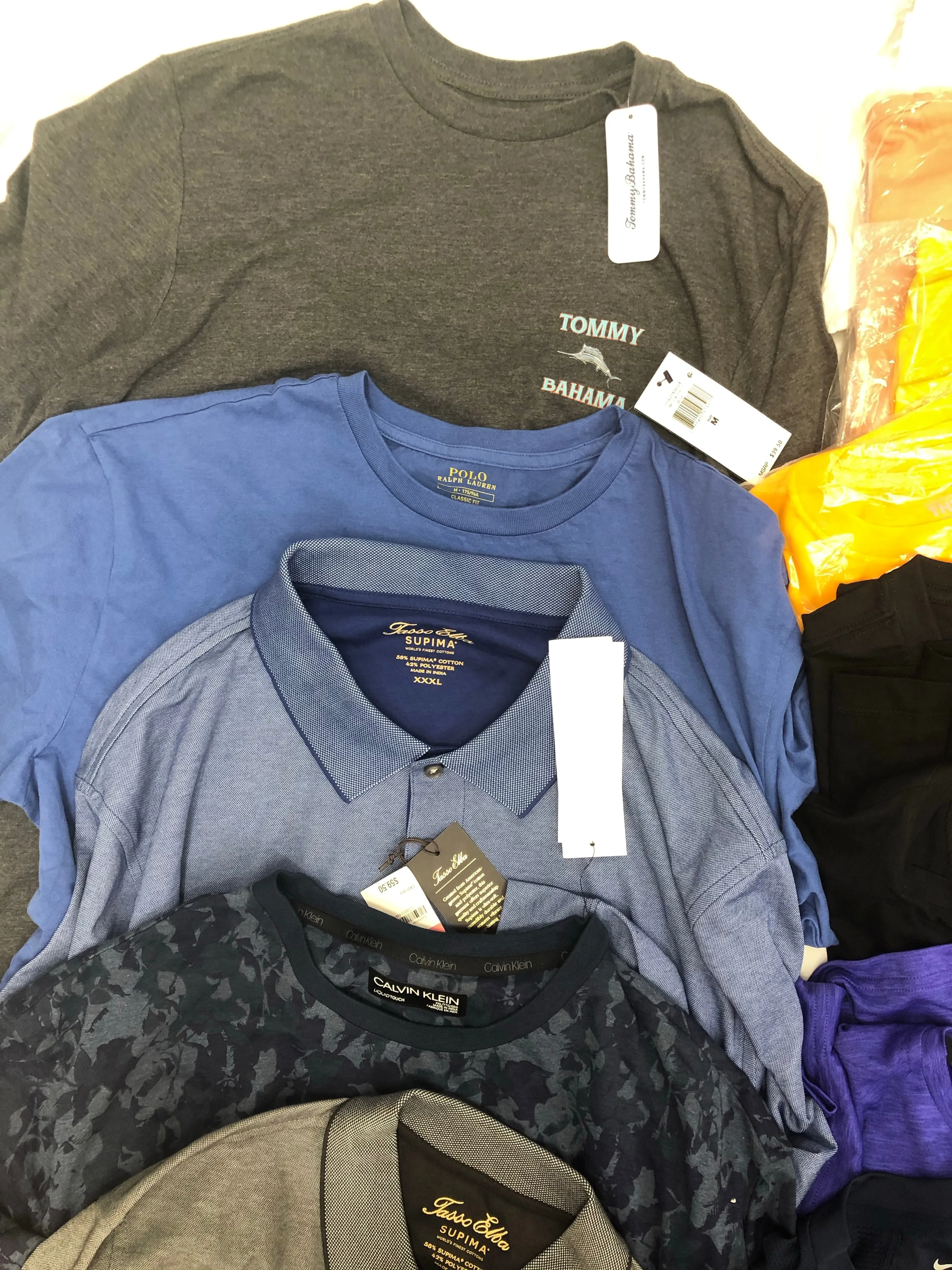 Men's Clothing Top Wholesale Lot, Puma, Adidas, Levi's, Nike, Tommy Bahama, Calvin Klein, Tasso Elba, Guess, and more, 23 Units, Shelf Pulls, MSRP $808.57