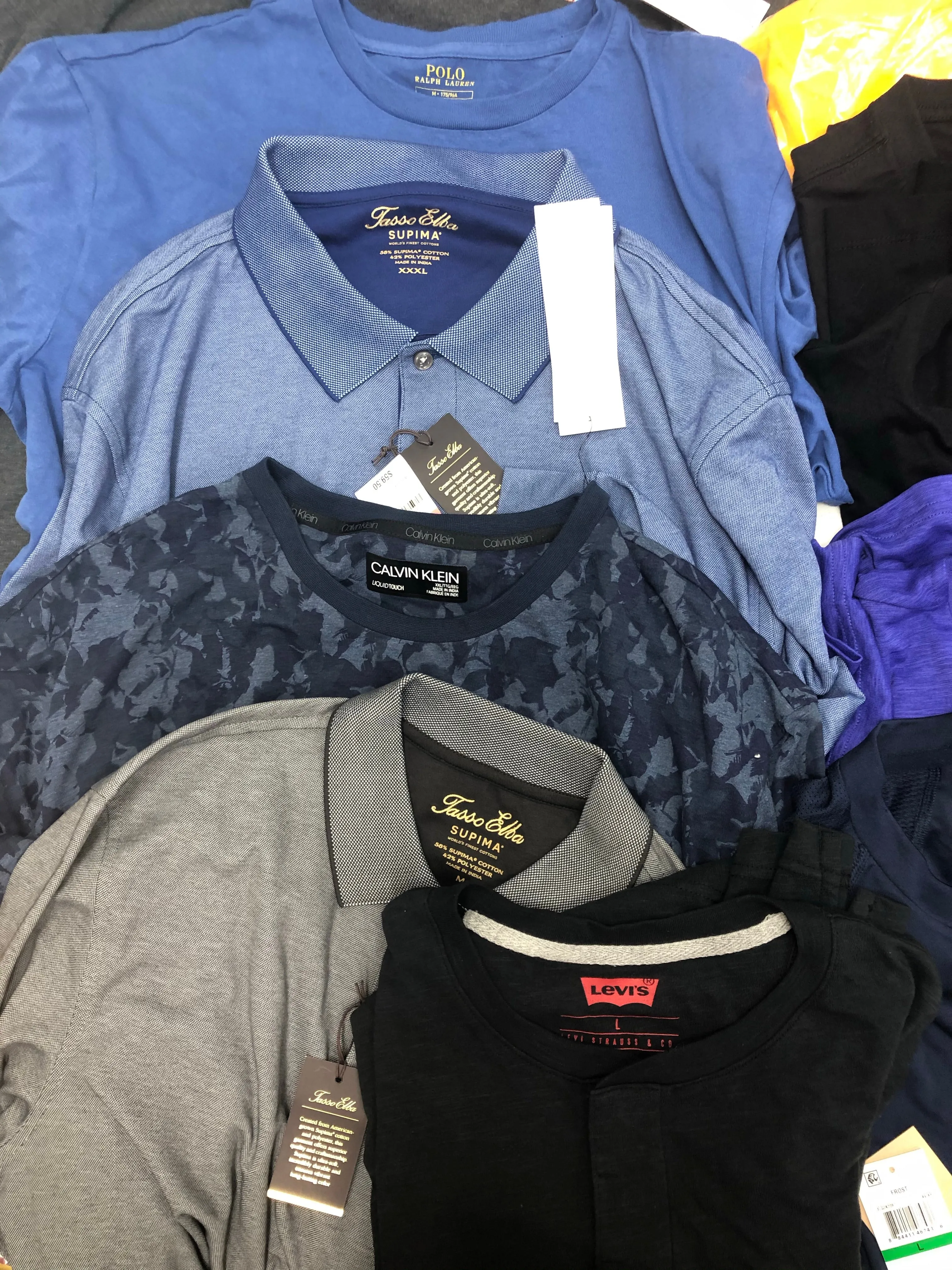 Men's Clothing Top Wholesale Lot, Puma, Adidas, Levi's, Nike, Tommy Bahama, Calvin Klein, Tasso Elba, Guess, and more, 23 Units, Shelf Pulls, MSRP $808.57