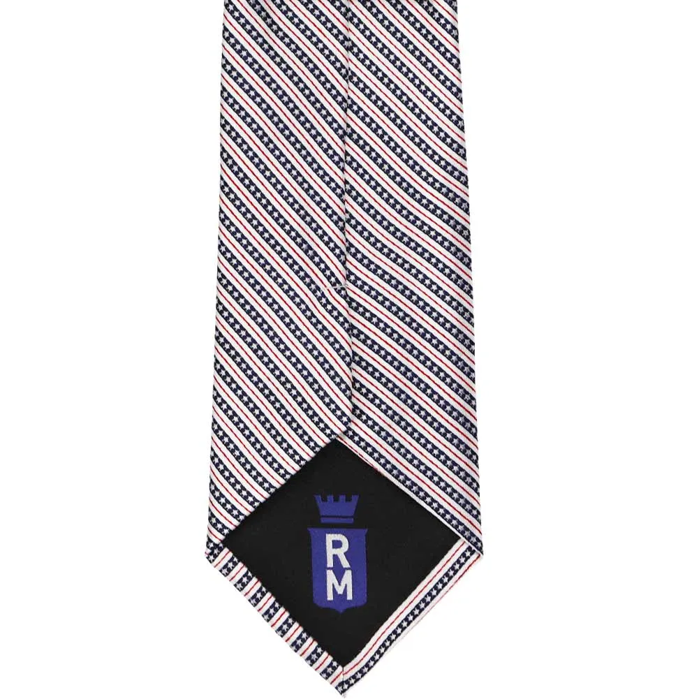 Red, White and Navy Blue Americana Striped Silk Necktie