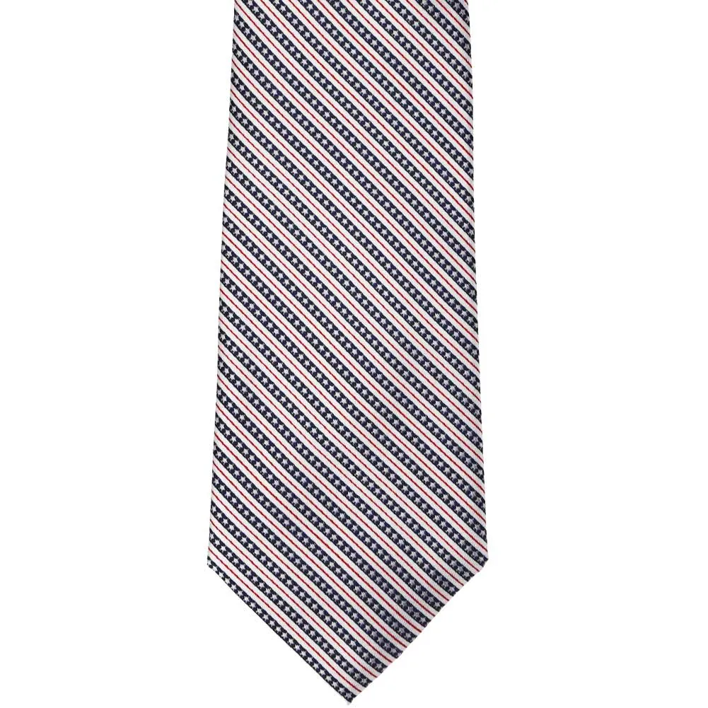 Red, White and Navy Blue Americana Striped Silk Necktie
